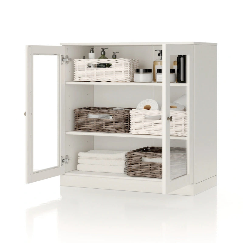 Palace Imports 100% Solid Wood 32 Bathroom Cabinet with Clear Glass Doors and Adjustable Shelves