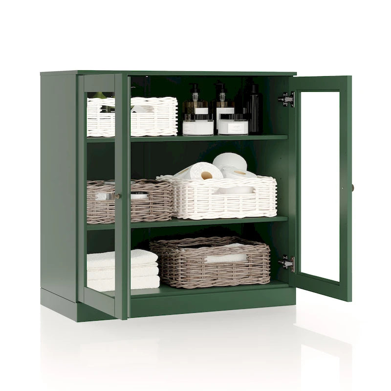 Palace Imports 100% Solid Wood 32 Bathroom Cabinet with Clear Glass Doors and Adjustable Shelves