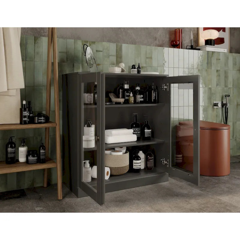 Palace Imports 100% Solid Wood 32 Bathroom Cabinet with Clear Glass Doors and Adjustable Shelves
