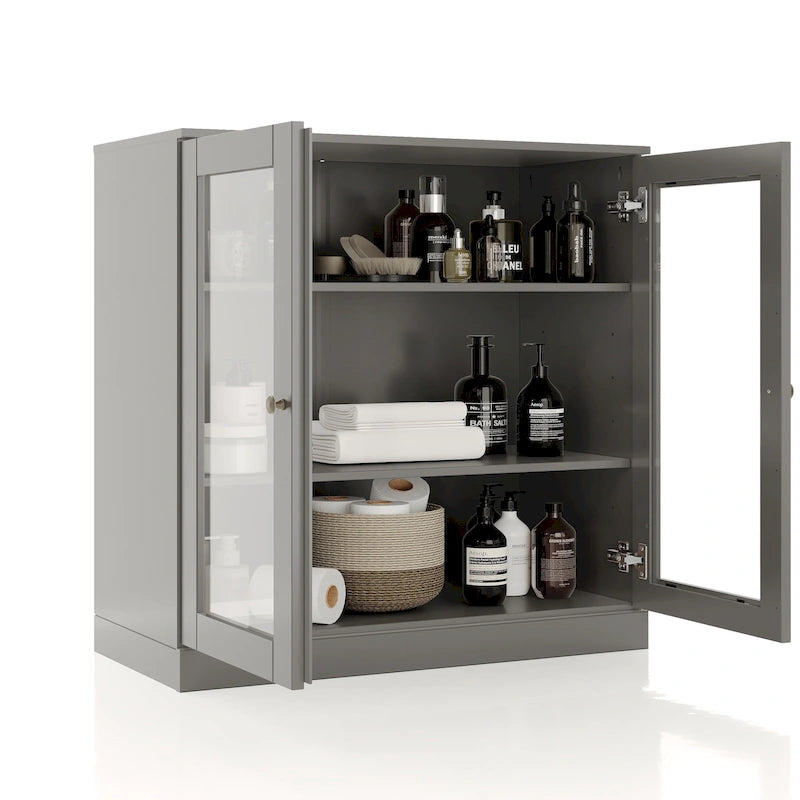Palace Imports 100% Solid Wood 32 Bathroom Cabinet with Clear Glass Doors and Adjustable Shelves