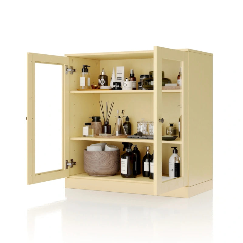 Palace Imports 100% Solid Wood 32 Bathroom Cabinet with Clear Glass Doors and Adjustable Shelves