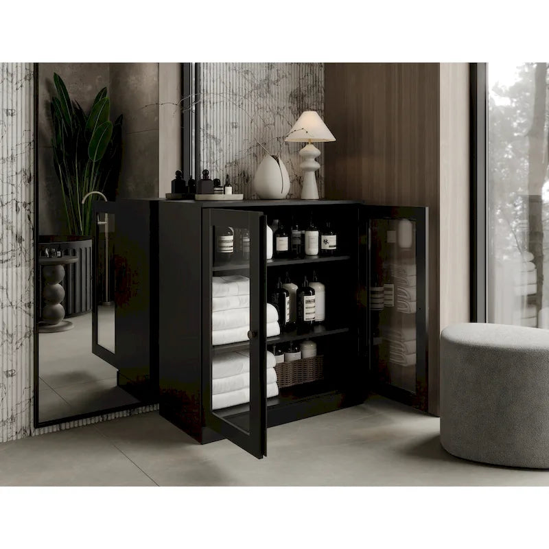 Palace Imports 100% Solid Wood 32 Bathroom Cabinet with Clear Glass Doors and Adjustable Shelves