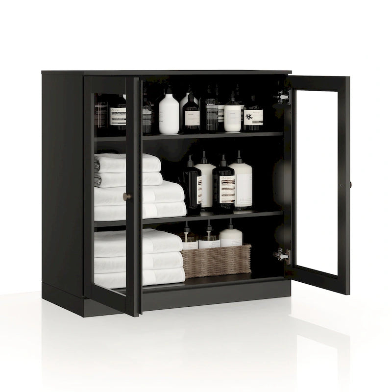 Palace Imports 100% Solid Wood 32 Bathroom Cabinet with Clear Glass Doors and Adjustable Shelves