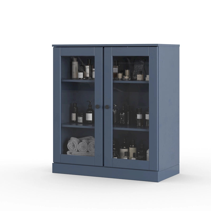 Palace Imports 100% Solid Wood 32 Bathroom Cabinet with Clear Glass Doors and Adjustable Shelves