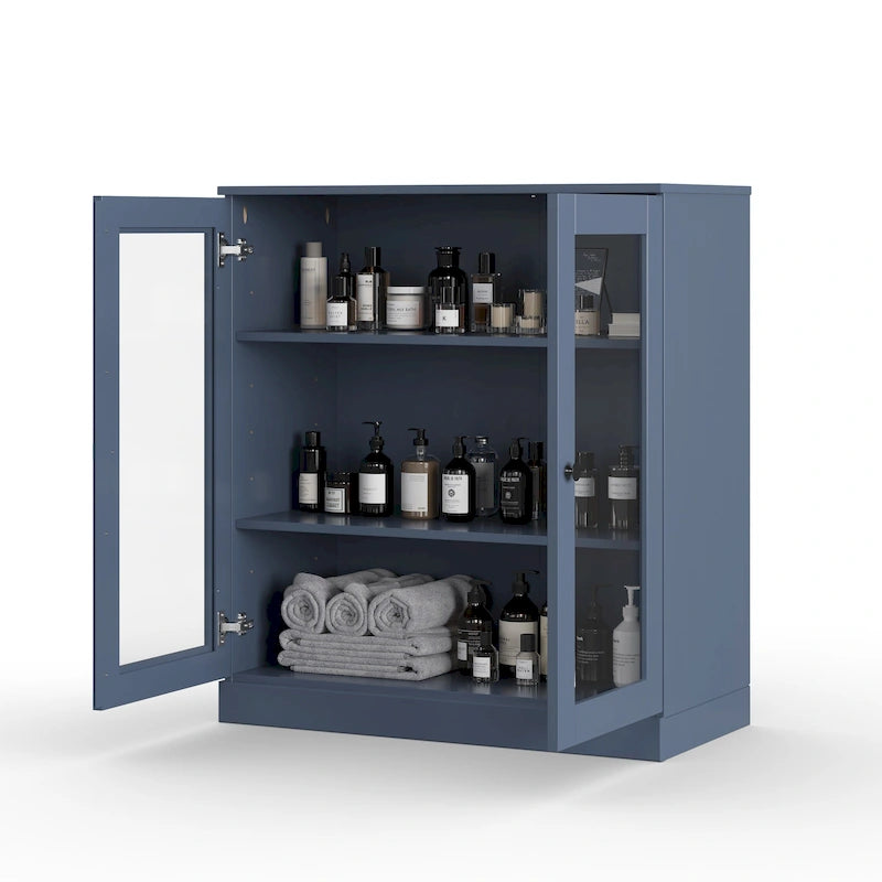 Palace Imports 100% Solid Wood 32 Bathroom Cabinet with Clear Glass Doors and Adjustable Shelves