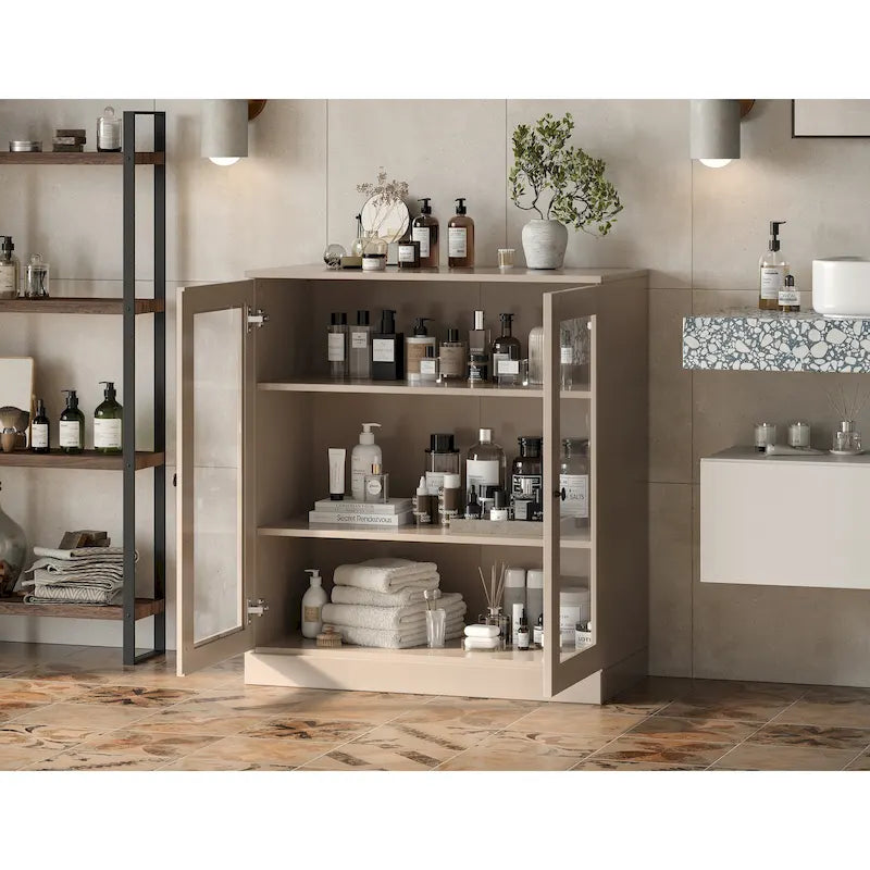 Palace Imports 100% Solid Wood 32 Bathroom Cabinet with Clear Glass Doors and Adjustable Shelves