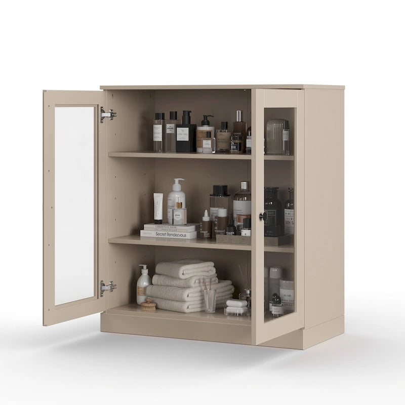 Palace Imports 100% Solid Wood 32 Bathroom Cabinet with Clear Glass Doors and Adjustable Shelves