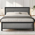 VECELO Bed Frame with Upholstered Linen Headboard and Footboard, Heavy-Duty Platform with Strong Metal Slats
