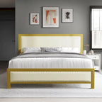 VECELO Bed Frame with Upholstered Linen Headboard and Footboard, Heavy-Duty Platform with Strong Metal Slats