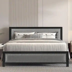 VECELO Bed Frame with Upholstered Linen Headboard and Footboard, Heavy-Duty Platform with Strong Metal Slats
