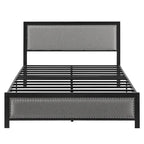 VECELO Bed Frame with Upholstered Linen Headboard and Footboard, Heavy-Duty Platform with Strong Metal Slats