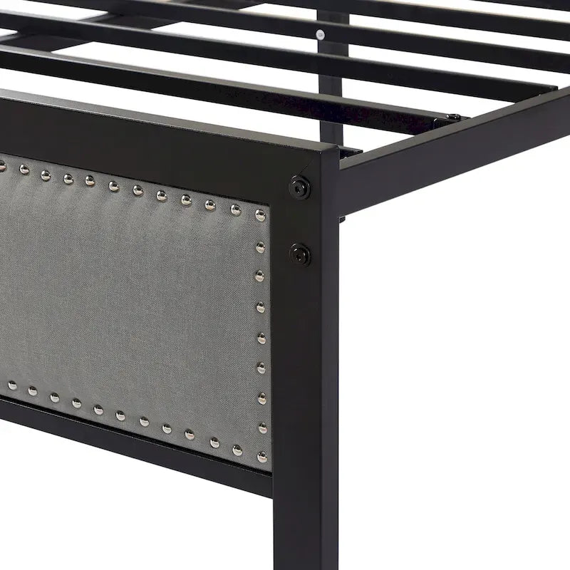 VECELO Bed Frame with Upholstered Linen Headboard and Footboard, Heavy-Duty Platform with Strong Metal Slats