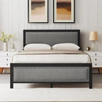 VECELO Bed Frame with Upholstered Linen Headboard and Footboard, Heavy-Duty Platform with Strong Metal Slats