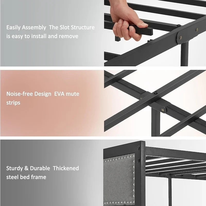 VECELO Bed Frame with Upholstered Linen Headboard and Footboard, Heavy-Duty Platform with Strong Metal Slats
