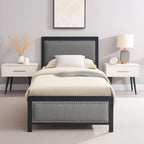 VECELO Bed Frame with Upholstered Linen Headboard and Footboard, Heavy-Duty Platform with Strong Metal Slats