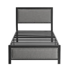 VECELO Bed Frame with Upholstered Linen Headboard and Footboard, Heavy-Duty Platform with Strong Metal Slats