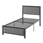VECELO Bed Frame with Upholstered Linen Headboard and Footboard, Heavy-Duty Platform with Strong Metal Slats
