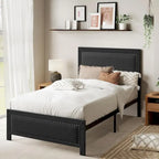 VECELO Bed Frame with Upholstered Linen Headboard and Footboard, Heavy-Duty Platform with Strong Metal Slats