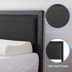 VECELO Bed Frame with Upholstered Linen Headboard and Footboard, Heavy-Duty Platform with Strong Metal Slats