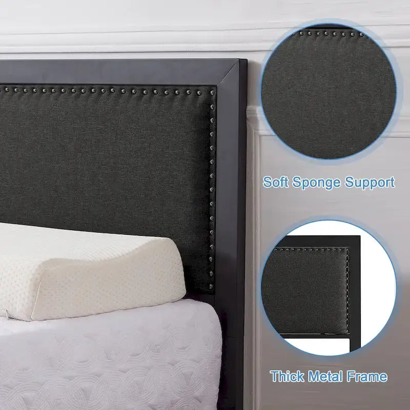 VECELO Bed Frame with Upholstered Linen Headboard and Footboard, Heavy-Duty Platform with Strong Metal Slats
