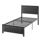 VECELO Bed Frame with Upholstered Linen Headboard and Footboard, Heavy-Duty Platform with Strong Metal Slats