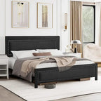 VECELO Bed Frame with Upholstered Linen Headboard and Footboard, Heavy-Duty Platform with Strong Metal Slats