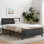 VECELO Bed Frame with Upholstered Linen Headboard and Footboard, Heavy-Duty Platform with Strong Metal Slats