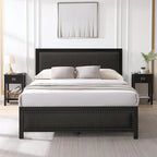 VECELO Bed Frame with Upholstered Linen Headboard and Footboard, Heavy-Duty Platform with Strong Metal Slats