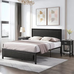 VECELO Bed Frame with Upholstered Linen Headboard and Footboard, Heavy-Duty Platform with Strong Metal Slats
