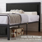 VECELO Bed Frame with Upholstered Linen Headboard and Footboard, Heavy-Duty Platform with Strong Metal Slats