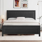 VECELO Bed Frame with Upholstered Linen Headboard and Footboard, Heavy-Duty Platform with Strong Metal Slats