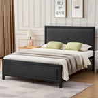 VECELO Bed Frame with Upholstered Linen Headboard and Footboard, Heavy-Duty Platform with Strong Metal Slats