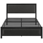 VECELO Bed Frame with Upholstered Linen Headboard and Footboard, Heavy-Duty Platform with Strong Metal Slats