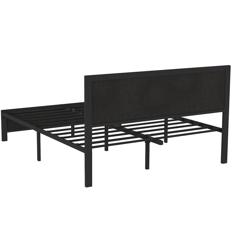 VECELO Bed Frame with Upholstered Linen Headboard and Footboard, Heavy-Duty Platform with Strong Metal Slats