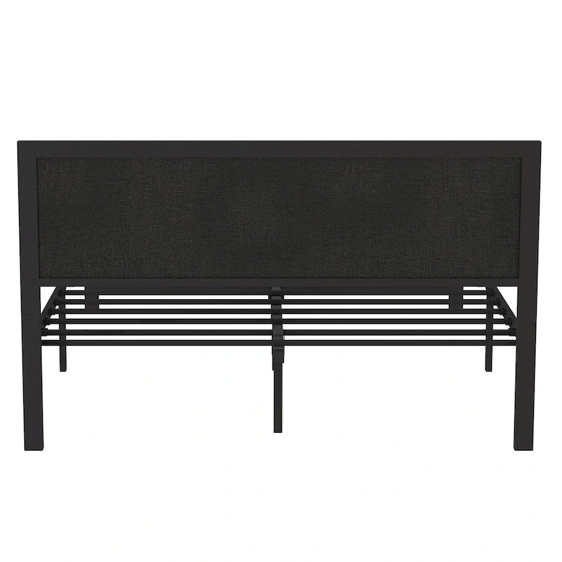 VECELO Bed Frame with Upholstered Linen Headboard and Footboard, Heavy-Duty Platform with Strong Metal Slats