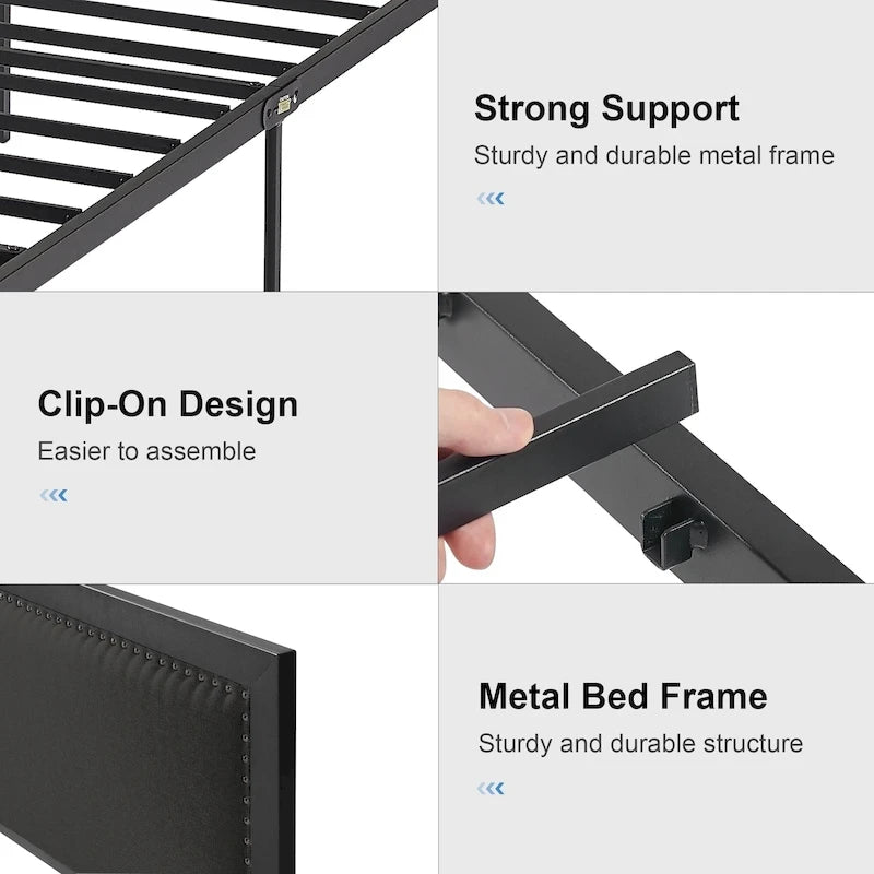 VECELO Bed Frame with Upholstered Linen Headboard and Footboard, Heavy-Duty Platform with Strong Metal Slats