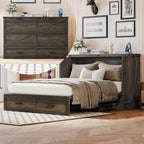 Farmhouse Murphy Bed Wall Bed with a Large Drawer, Full/Queen Size Foldable Murphy Cabinet Bed with Charging Station