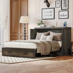 Farmhouse Murphy Bed Wall Bed with a Large Drawer, Full/Queen Size Foldable Murphy Cabinet Bed with Charging Station
