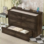 Farmhouse Murphy Bed Wall Bed with a Large Drawer, Full/Queen Size Foldable Murphy Cabinet Bed with Charging Station
