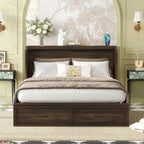Farmhouse Murphy Bed Wall Bed with a Large Drawer, Full/Queen Size Foldable Murphy Cabinet Bed with Charging Station