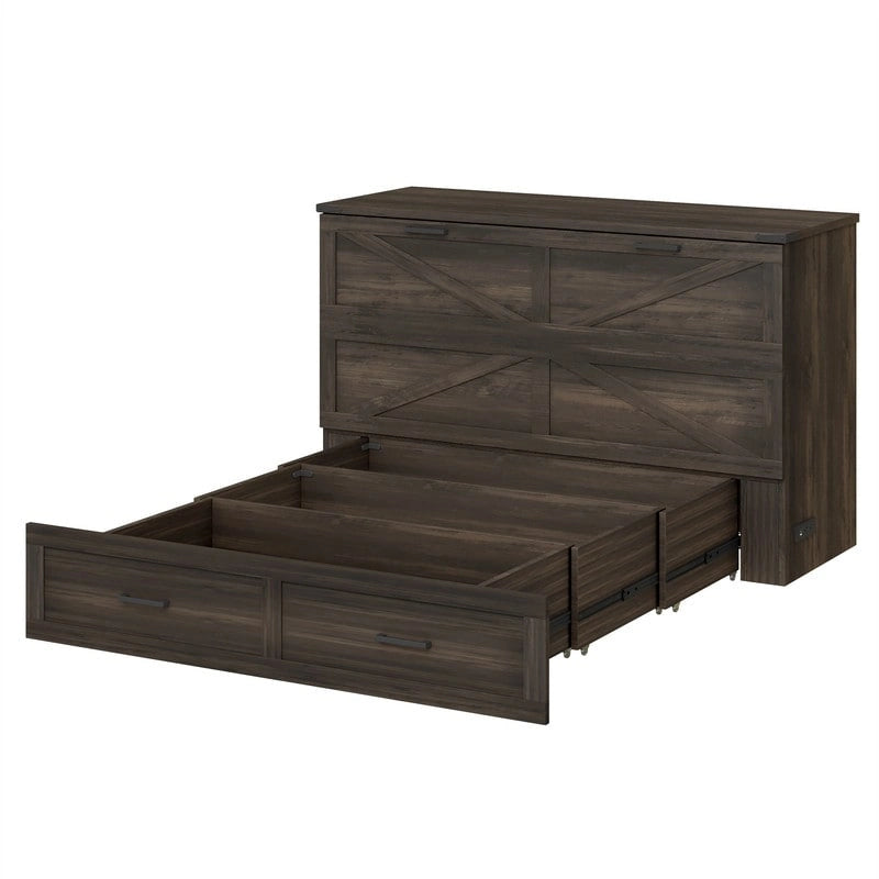 Farmhouse Murphy Bed Wall Bed with a Large Drawer, Full/Queen Size Foldable Murphy Cabinet Bed with Charging Station