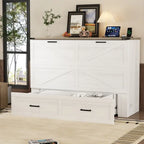 Farmhouse Murphy Bed Wall Bed with a Large Drawer, Full/Queen Size Foldable Murphy Cabinet Bed with Charging Station