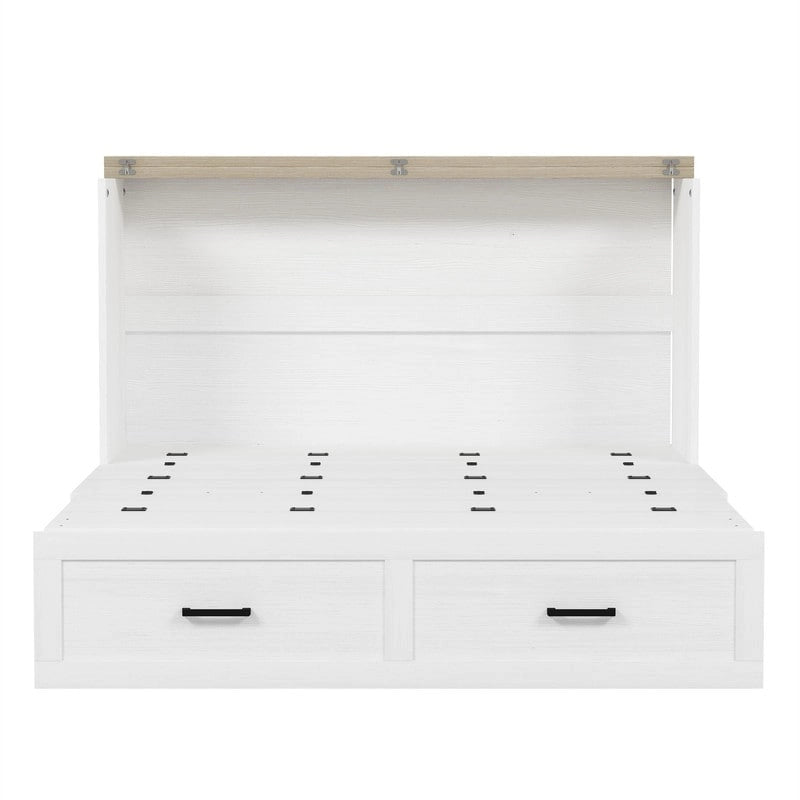 Farmhouse Murphy Bed Wall Bed with a Large Drawer, Full/Queen Size Foldable Murphy Cabinet Bed with Charging Station