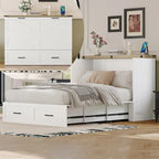 Farmhouse Murphy Bed Wall Bed with a Large Drawer, Full/Queen Size Foldable Murphy Cabinet Bed with Charging Station