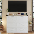 Farmhouse Murphy Bed Wall Bed with a Large Drawer, Full/Queen Size Foldable Murphy Cabinet Bed with Charging Station