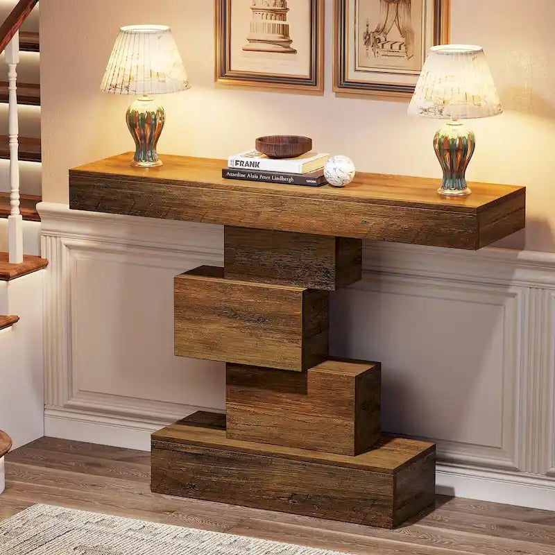 42 Inches Industrial Wood Console Table for Living Room Entryway - 11.8D x 42.5W x 31.5H
