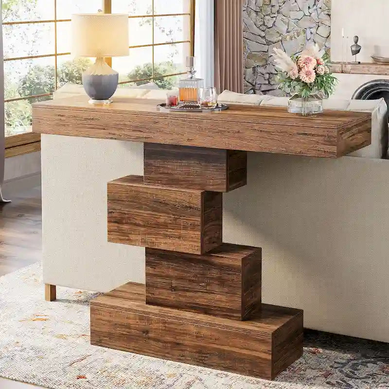 42 Inches Industrial Wood Console Table for Living Room Entryway - 11.8D x 42.5W x 31.5H