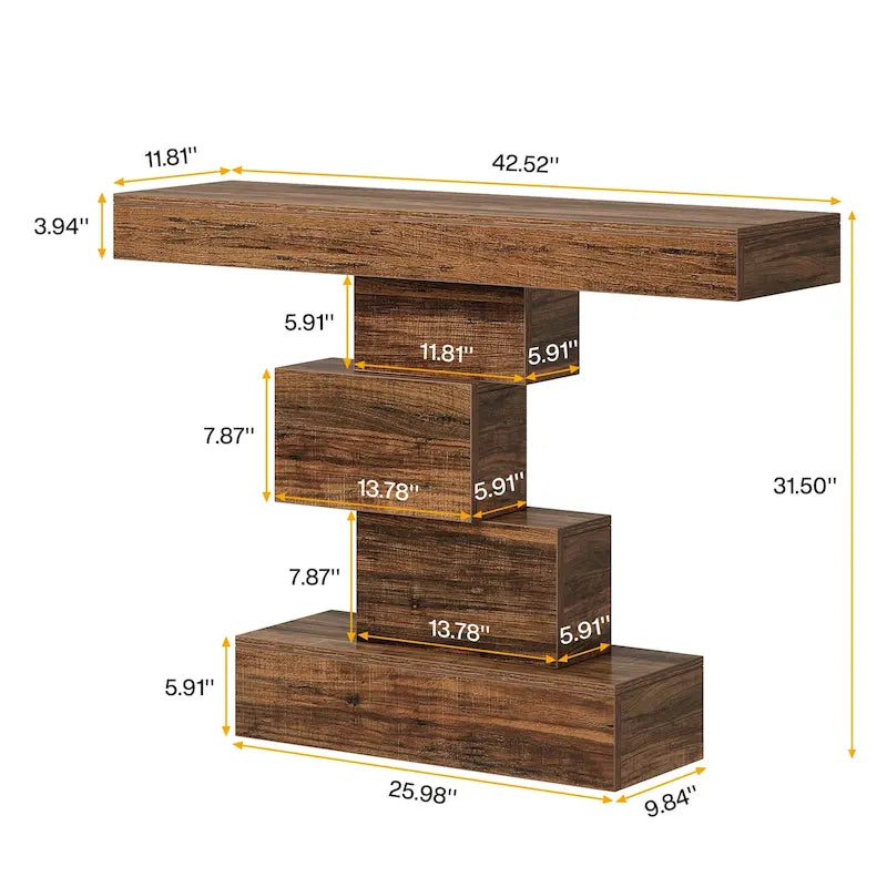 42 Inches Industrial Wood Console Table for Living Room Entryway - 11.8D x 42.5W x 31.5H