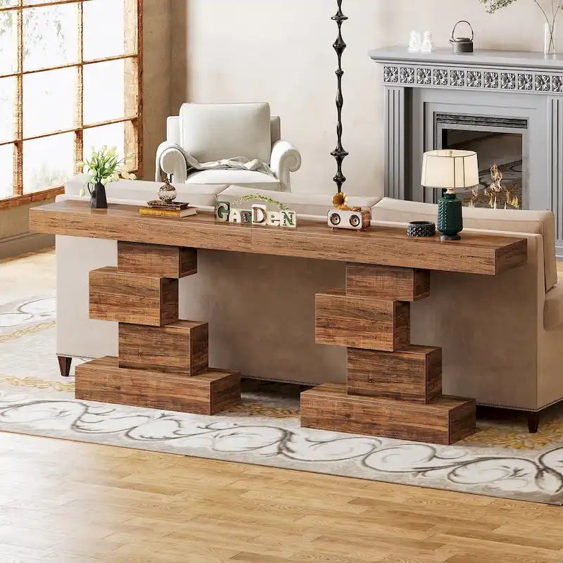 42 Inches Industrial Wood Console Table for Living Room Entryway - 11.8D x 42.5W x 31.5H