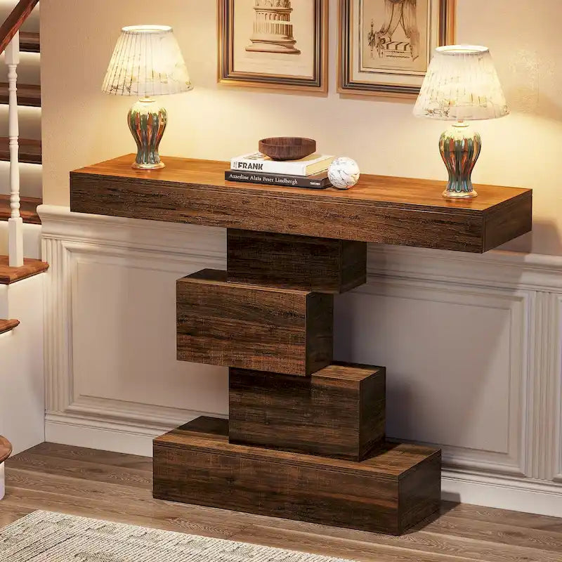 42 Inches Industrial Wood Console Table for Living Room Entryway - 11.8D x 42.5W x 31.5H
